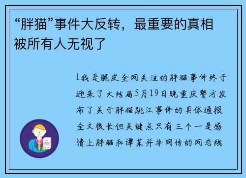 “胖猫”事件大反转，最重要的真相被所有人无视了