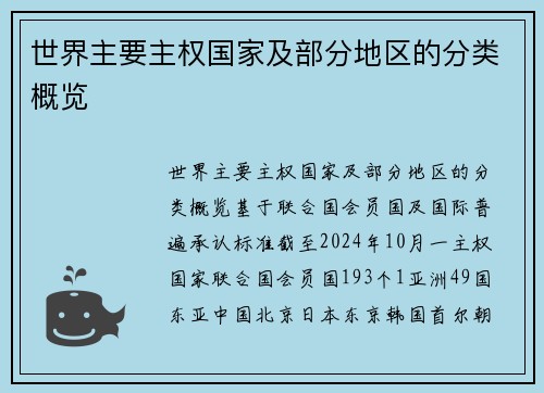 世界主要主权国家及部分地区的分类概览 世界主要主权国家及部分地区的分类概览