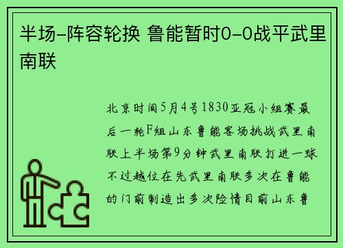 半场-阵容轮换 鲁能暂时0-0战平武里南联