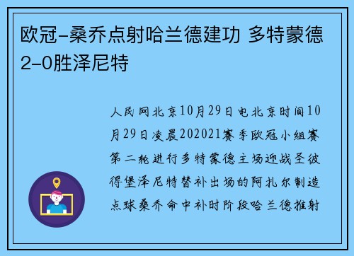 欧冠-桑乔点射哈兰德建功 多特蒙德2-0胜泽尼特
