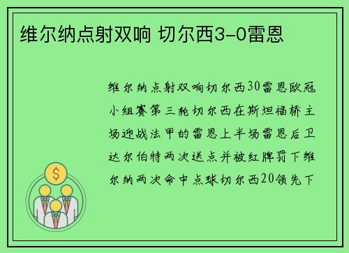维尔纳点射双响 切尔西3-0雷恩